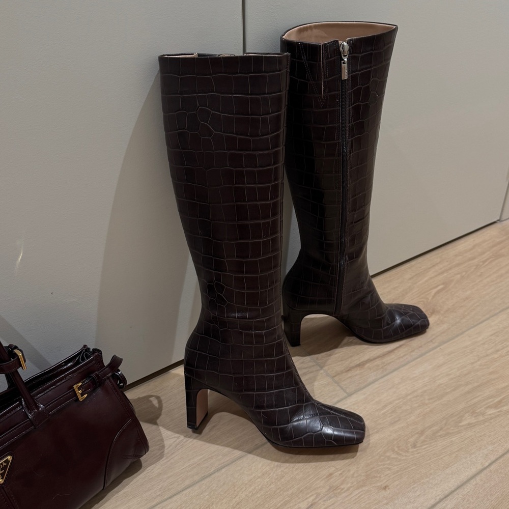Schutz Snakeskin Boots - Square Toe Real Leather